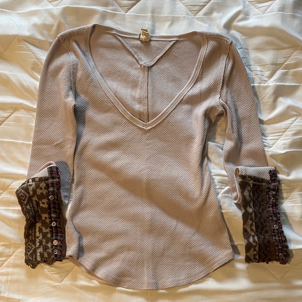 We The Free Lavender Long Sleeve Top with Patterned Cuffs